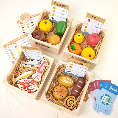 Wooden Cutting Play Food Set - Pretend Fruit & Amp