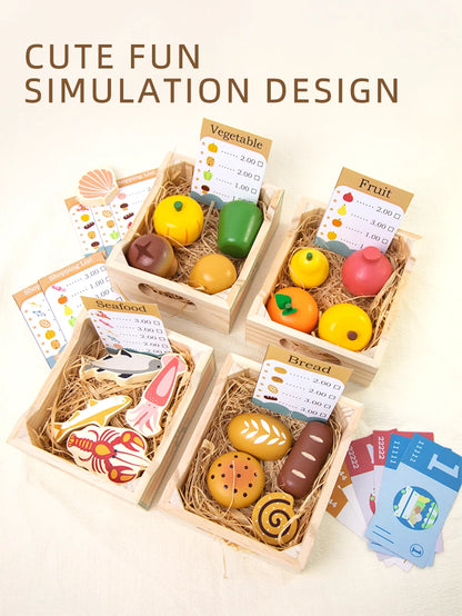 Wooden Cutting Play Food Set - Pretend Fruit & Amp