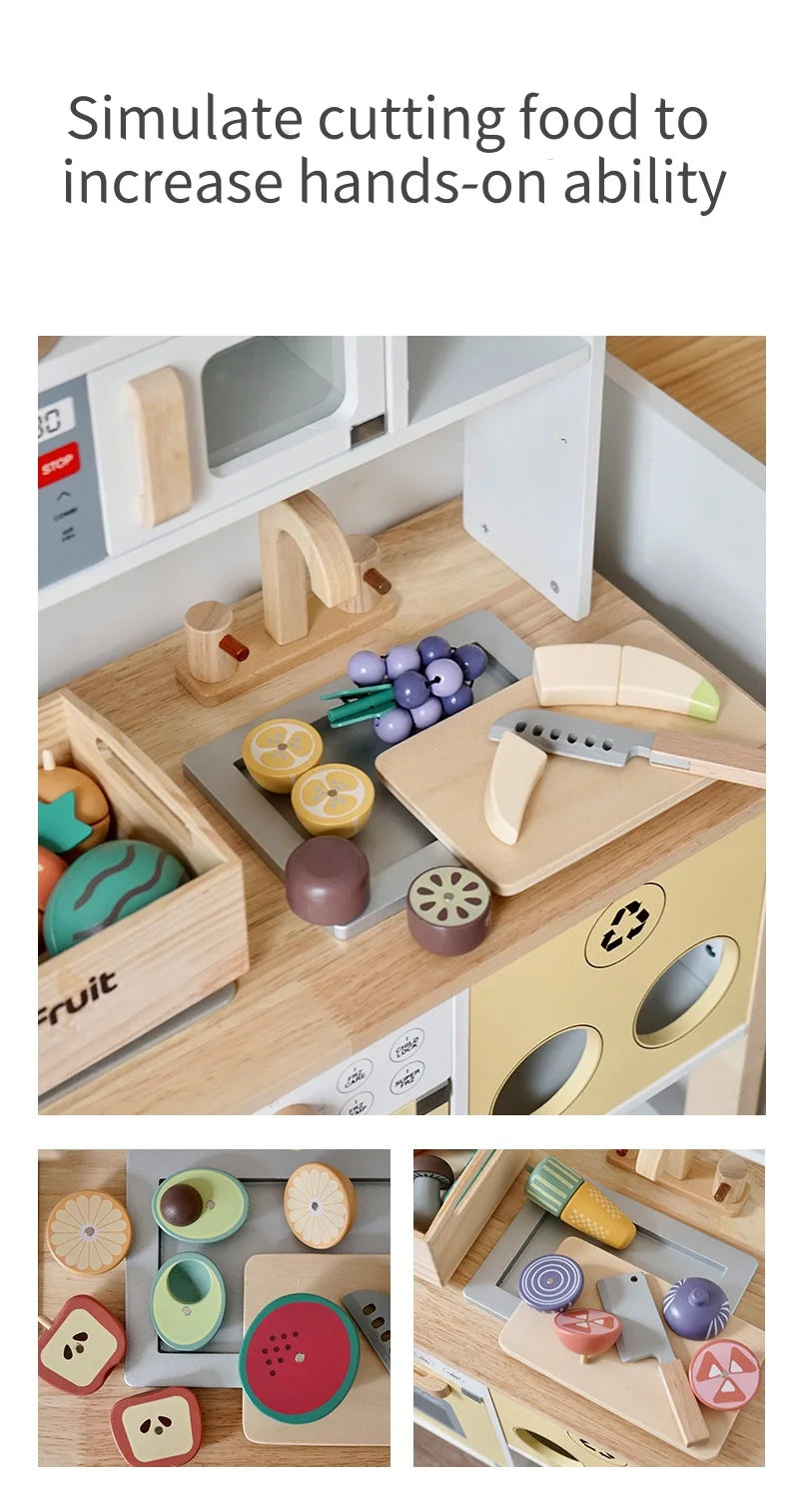 Wooden Cutting Play Food Set - Pretend Fruit & Amp