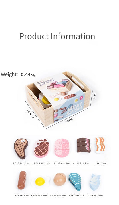 Wooden Cutting Play Food Set - Pretend Fruit & Amp