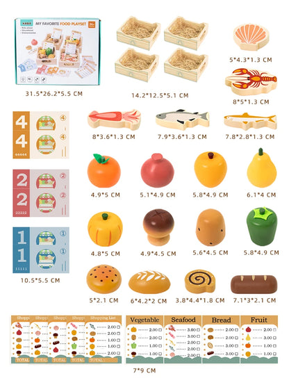 Wooden Cutting Play Food Set - Pretend Fruit & Amp