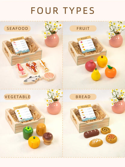 Wooden Cutting Play Food Set - Pretend Fruit & Amp