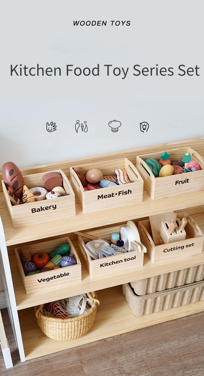 Wooden Cutting Play Food Set - Pretend Fruit & Amp