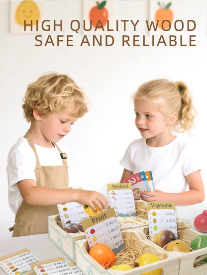 Wooden Cutting Play Food Set - Pretend Fruit & Amp