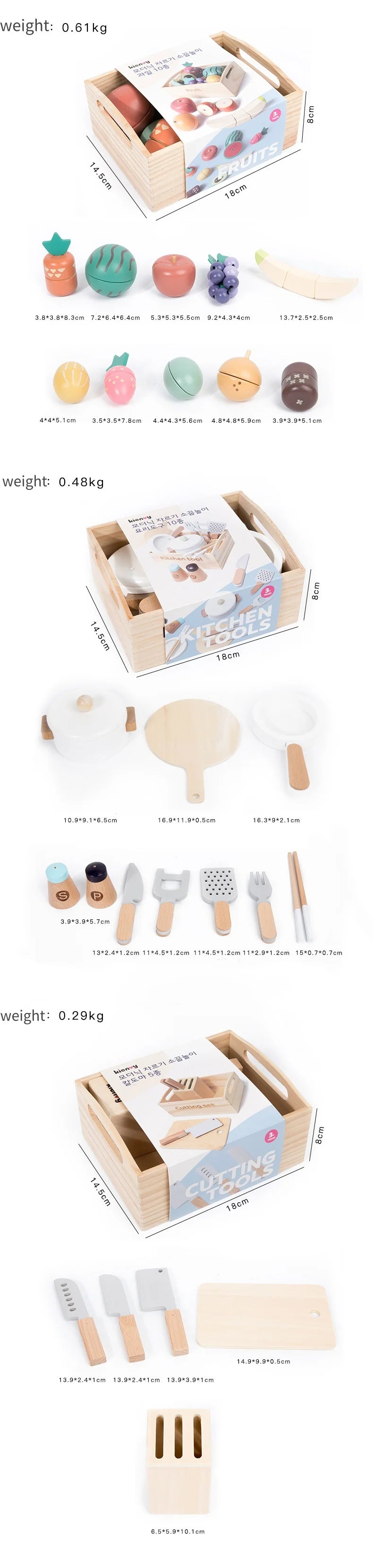 Wooden Cutting Play Food Set - Pretend Fruit & Amp