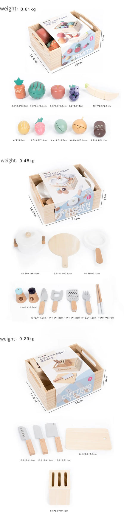 Wooden Cutting Play Food Set - Pretend Fruit & Amp