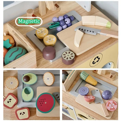 Wooden Cutting Play Food Set - Pretend Fruit & Amp