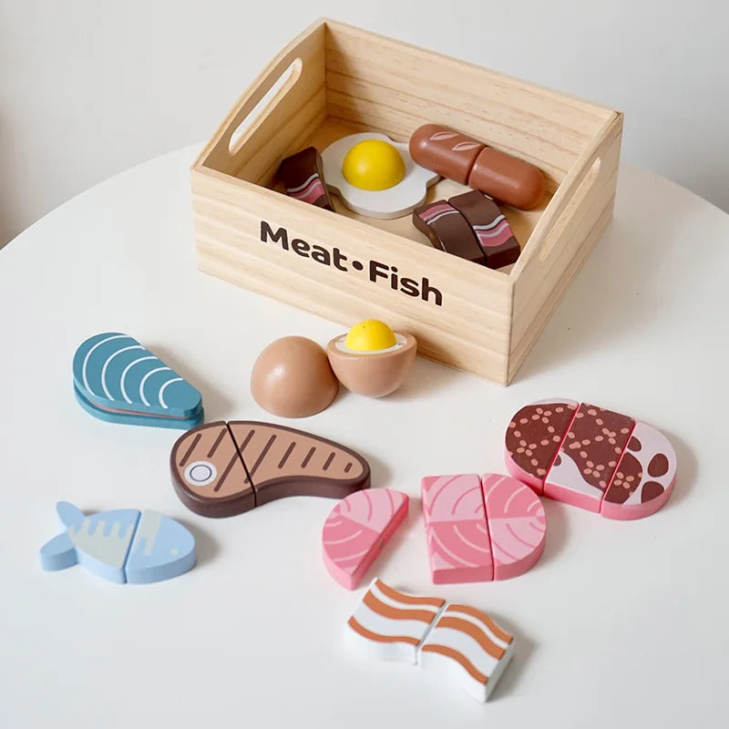 Wooden Cutting Play Food Set - Pretend Fruit & Amp