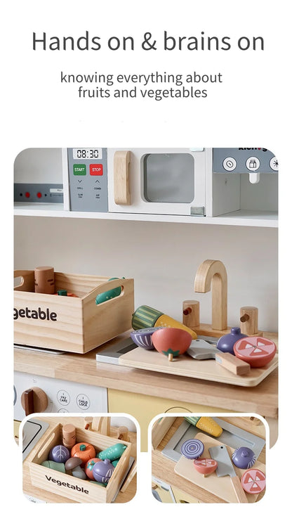 Wooden Cutting Play Food Set - Pretend Fruit & Amp
