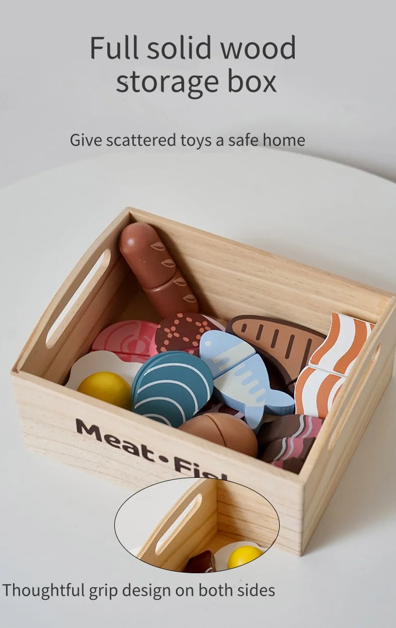 Wooden Cutting Play Food Set - Pretend Fruit & Amp