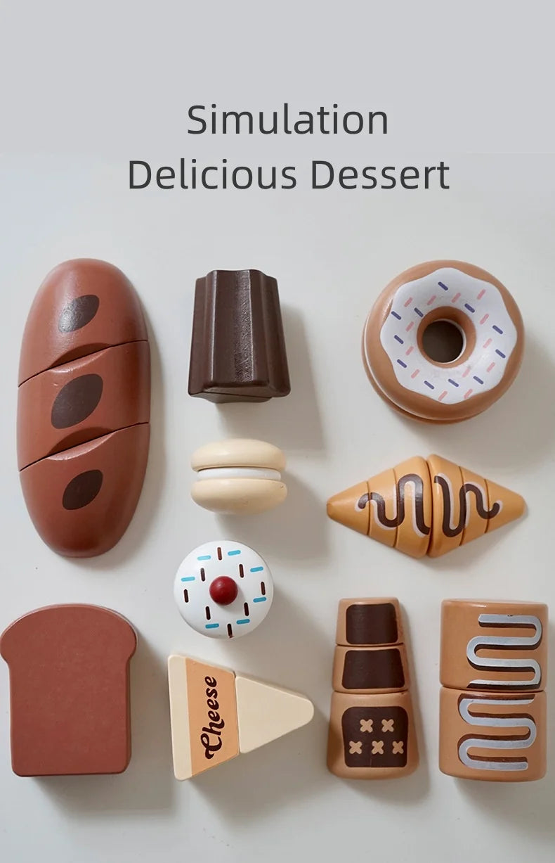 Wooden Cutting Play Food Set - Pretend Fruit & Amp