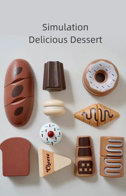 Wooden Cutting Play Food Set - Pretend Fruit & Amp