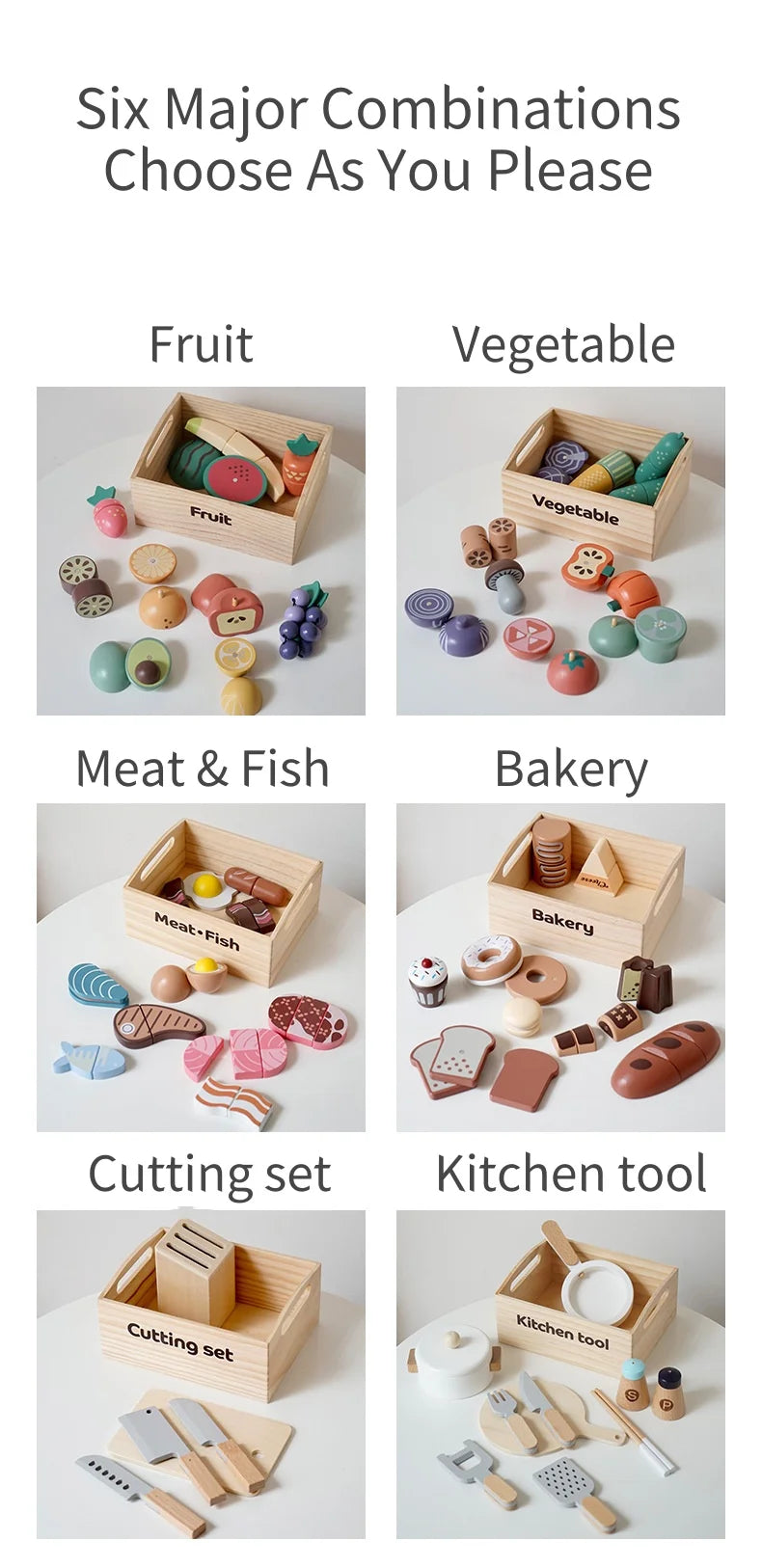 Wooden Cutting Play Food Set - Pretend Fruit & Amp