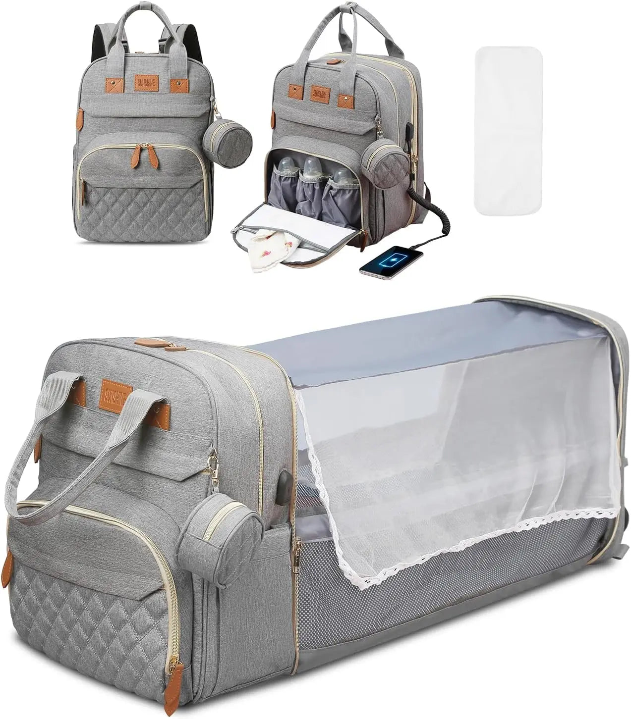 Diaper Bag Backpack with Foldable Baby Bed