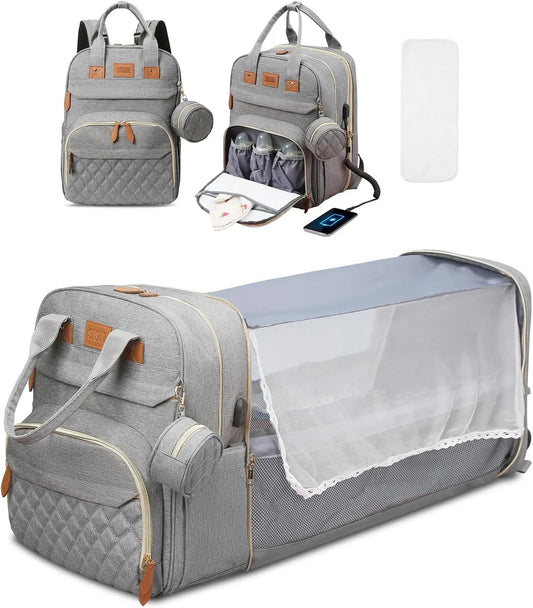 Diaper Bag Backpack with Foldable Baby Bed