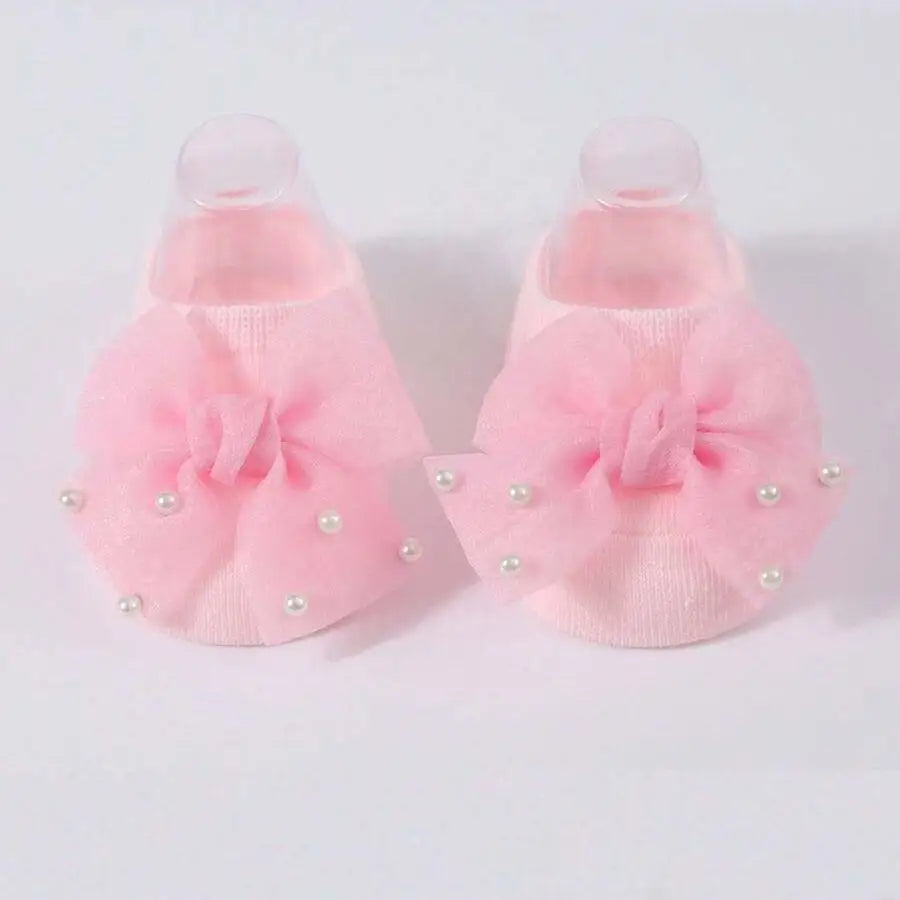 Soft Baby Bow with Pearl Embellishments Socks  Ideal for Birthday & Photos