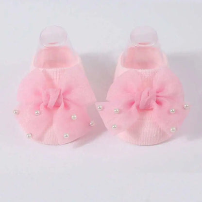 Soft Baby Bow with Pearl Embellishments Socks  Ideal for Birthday & Photos