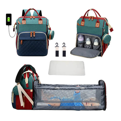 Diaper Bag Backpack with Foldable Baby Bed