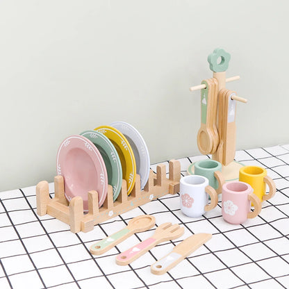Wooden Kitchen Toy Tableware Set