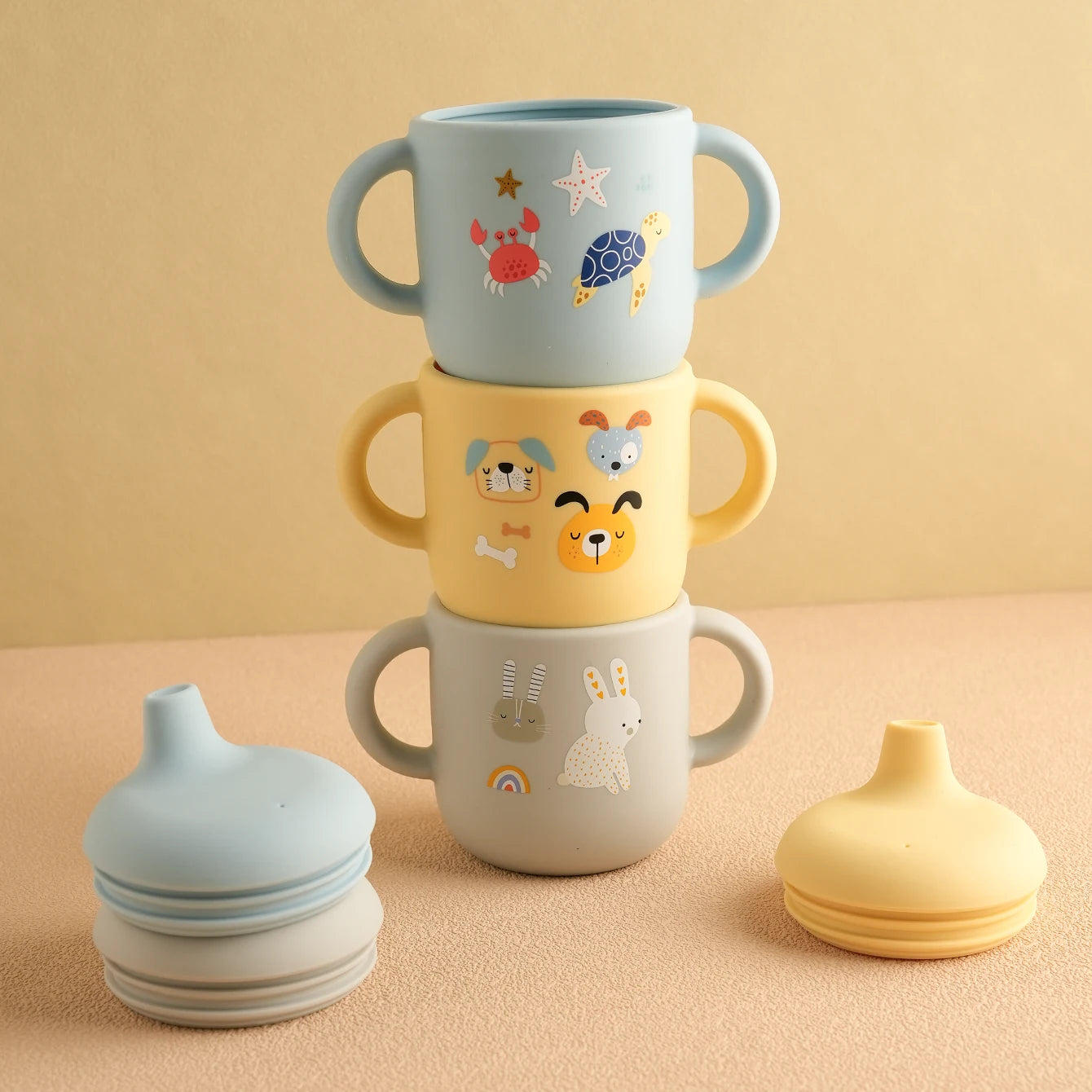 Cartoon Silicone Baby Training Cup with Handles