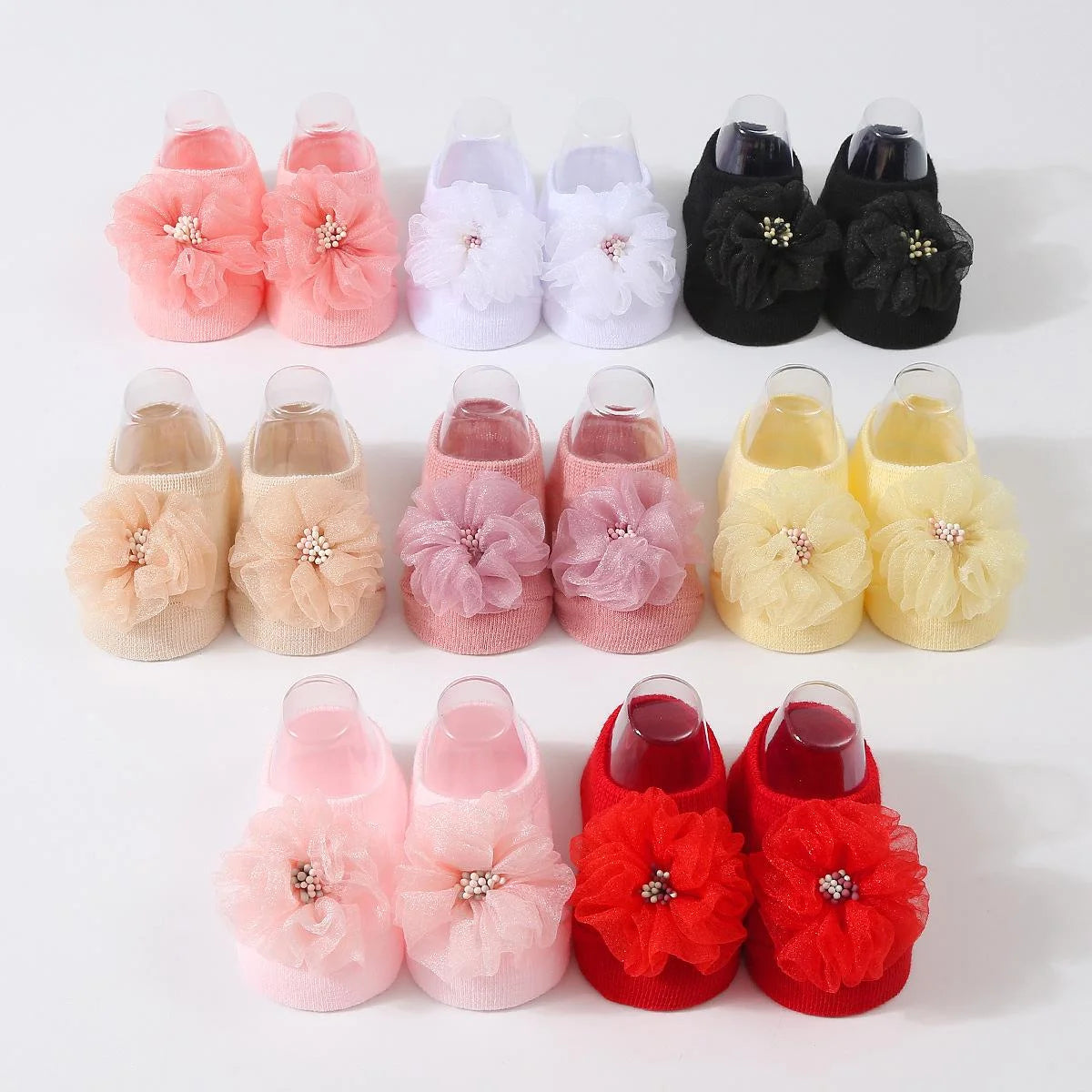1 pair organza baby non slip floor socks handmade adhesive knitted childrens' socks solid color  breathable walking baby socks