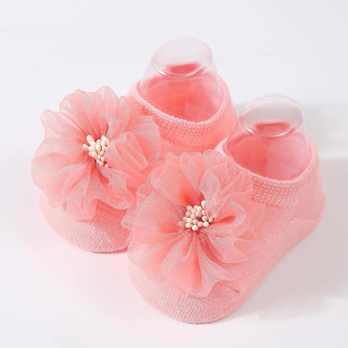 1 pair organza baby non slip floor socks handmade adhesive knitted childrens' socks solid color  breathable walking baby socks