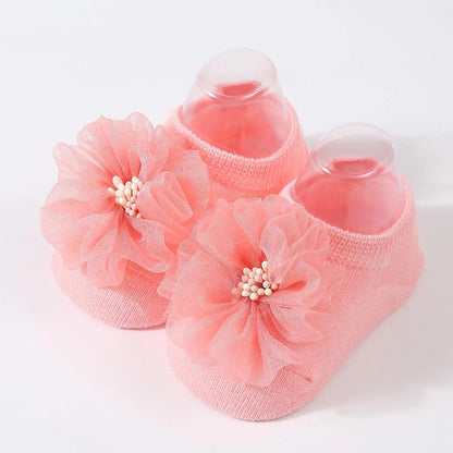 1 pair organza baby non slip floor socks handmade adhesive knitted childrens' socks solid color  breathable walking baby socks