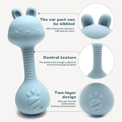 Silicone Baby Rattle &amp; Teething Toy - Rabbit Design