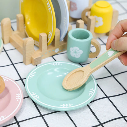 Wooden Kitchen Toy Tableware Set