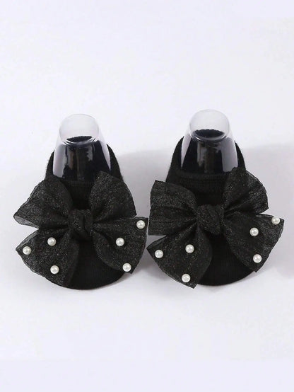 Soft Baby Bow with Pearl Embellishments Socks  Ideal for Birthday & Photos