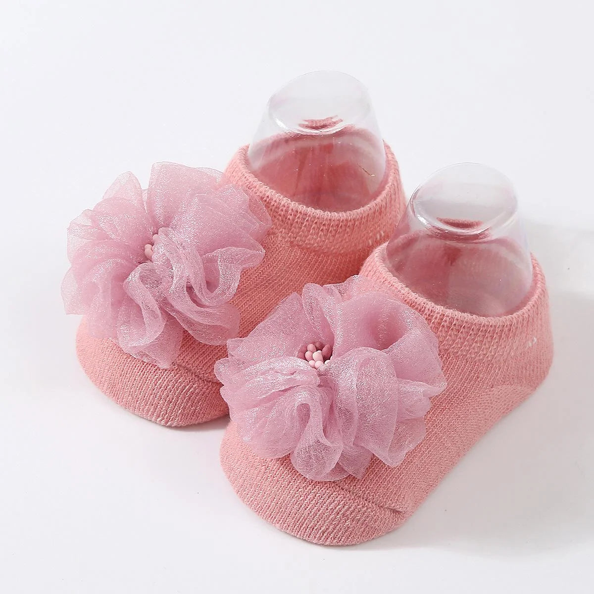 1 pair organza baby non slip floor socks handmade adhesive knitted childrens' socks solid color  breathable walking baby socks
