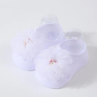 1 pair organza baby non slip floor socks handmade adhesive knitted childrens' socks solid color  breathable walking baby socks