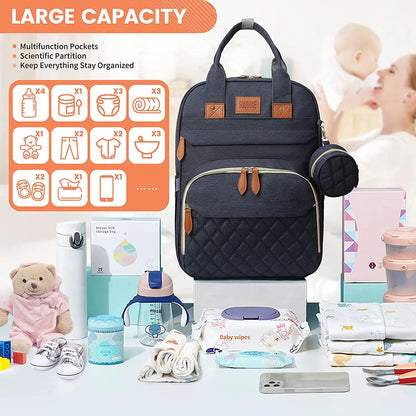 Diaper Bag Backpack with Foldable Baby Bed