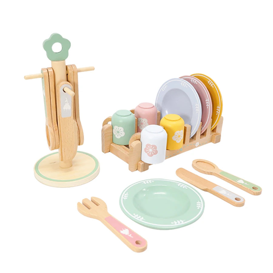 Wooden Kitchen Toy Tableware Set