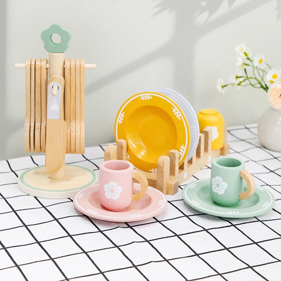 Wooden Kitchen Toy Tableware Set