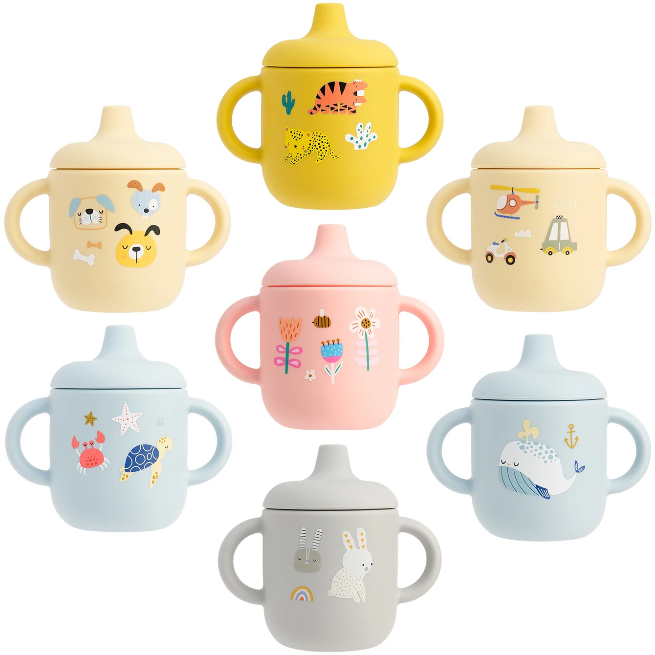 Cartoon Silicone Baby Training Cup with Handles
