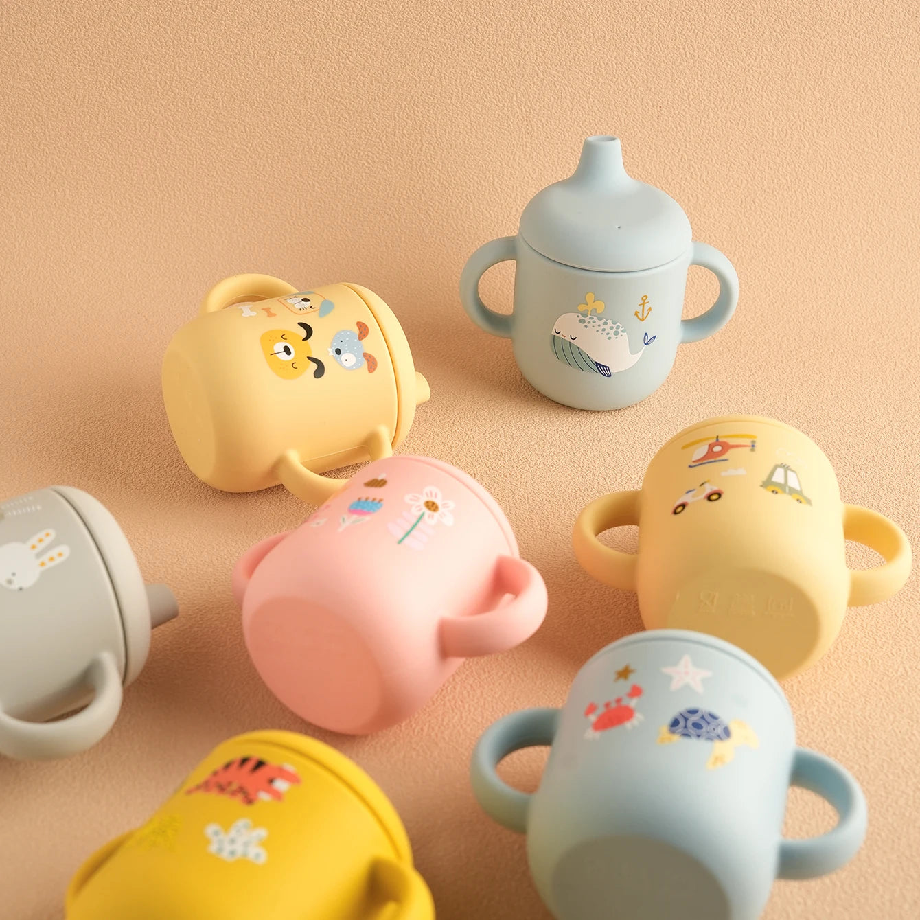 Cartoon Silicone Baby Training Cup with Handles