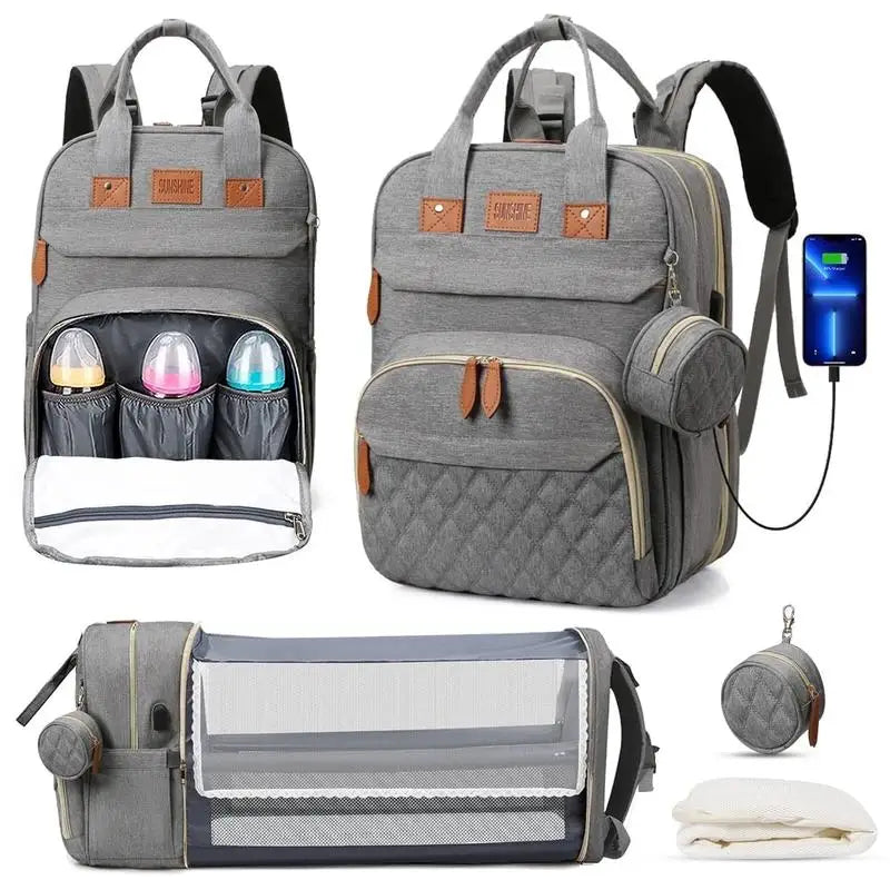 Diaper Bag Backpack with Foldable Baby Bed