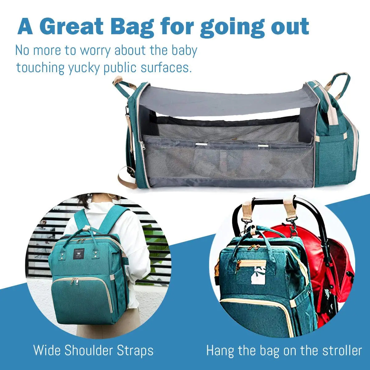 Diaper Bag Backpack with Foldable Baby Bed