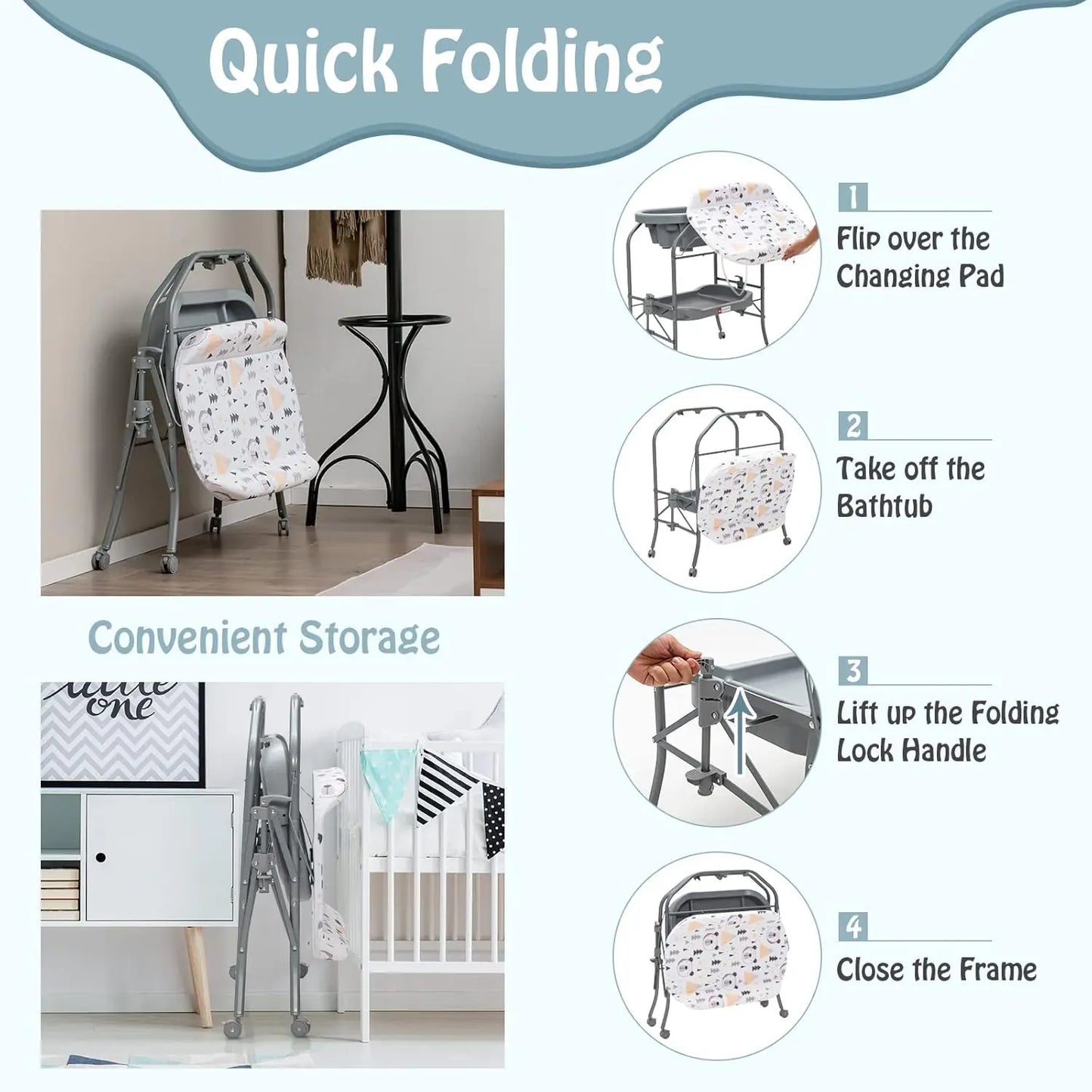 Baby Bathtub with Changing Table - Foldable Station