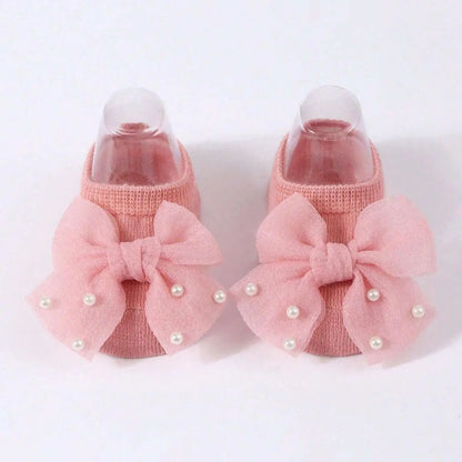 Soft Baby Bow with Pearl Embellishments Socks  Ideal for Birthday & Photos