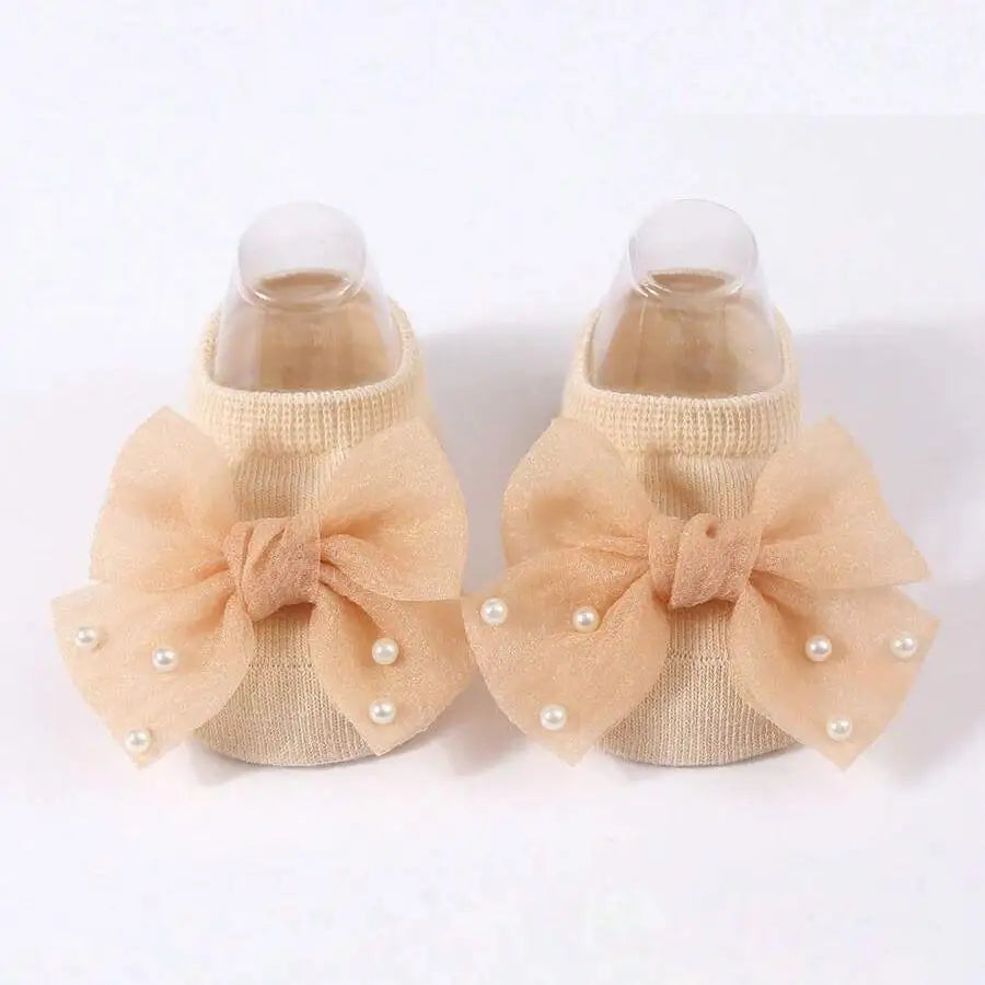 Soft Baby Bow with Pearl Embellishments Socks  Ideal for Birthday & Photos