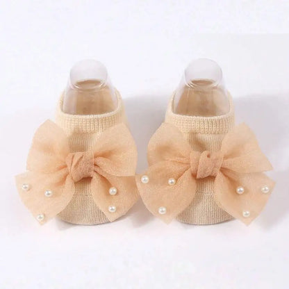 Soft Baby Bow with Pearl Embellishments Socks  Ideal for Birthday & Photos