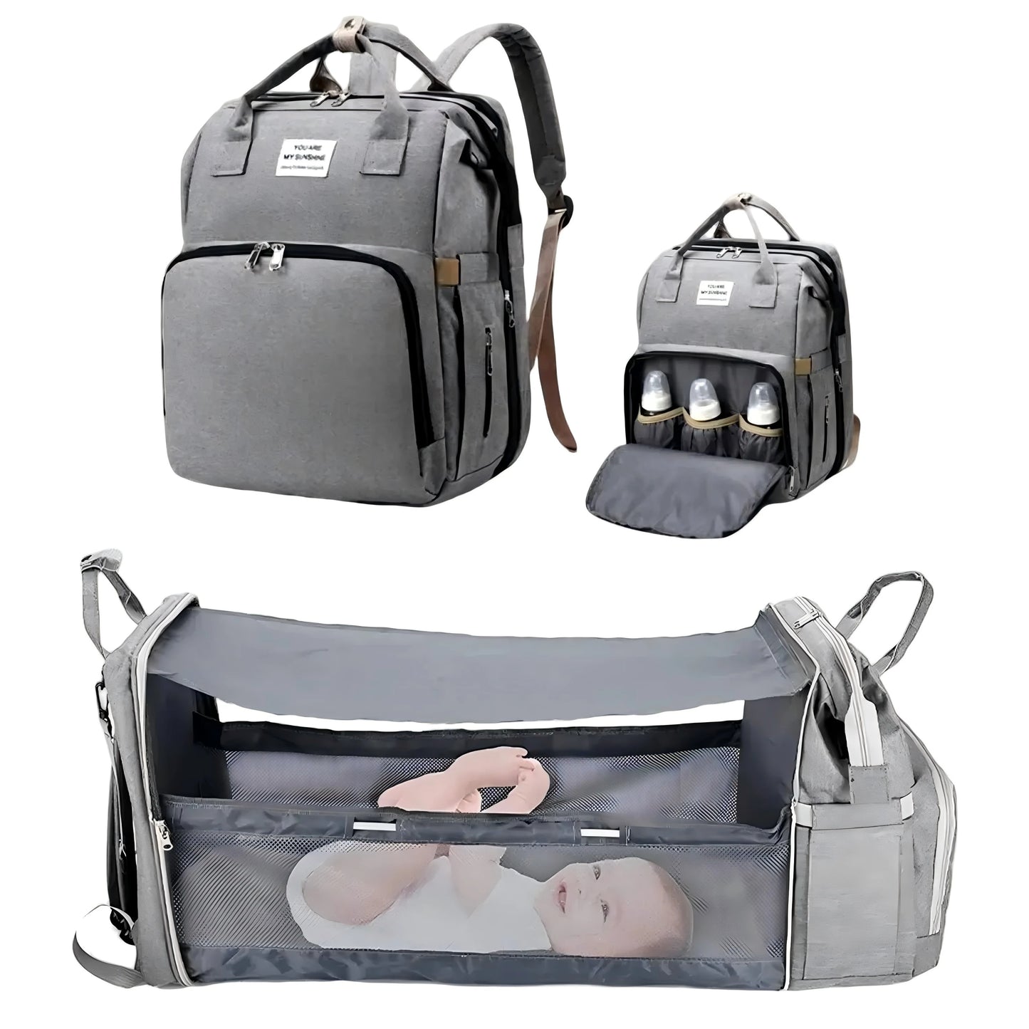 Diaper Bag Backpack with Foldable Baby Bed