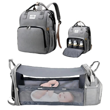 Diaper Bag Backpack with Foldable Baby Bed