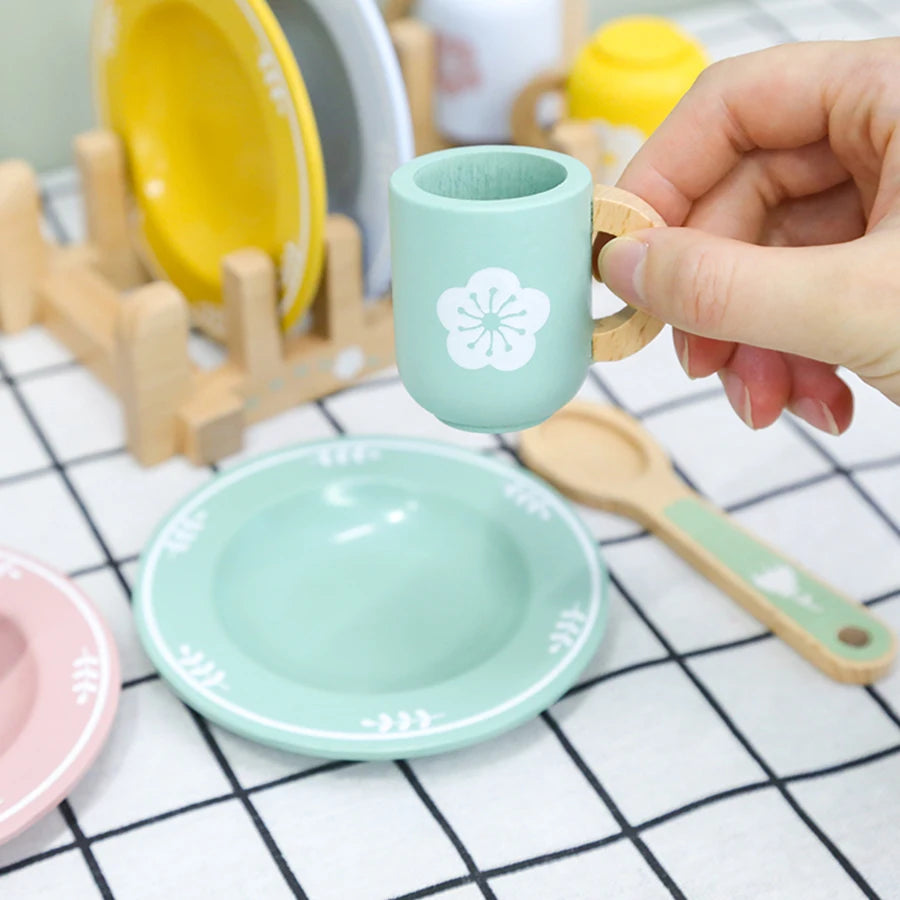 Wooden Kitchen Toy Tableware Set