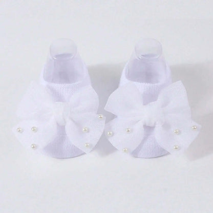 Soft Baby Bow with Pearl Embellishments Socks  Ideal for Birthday & Photos