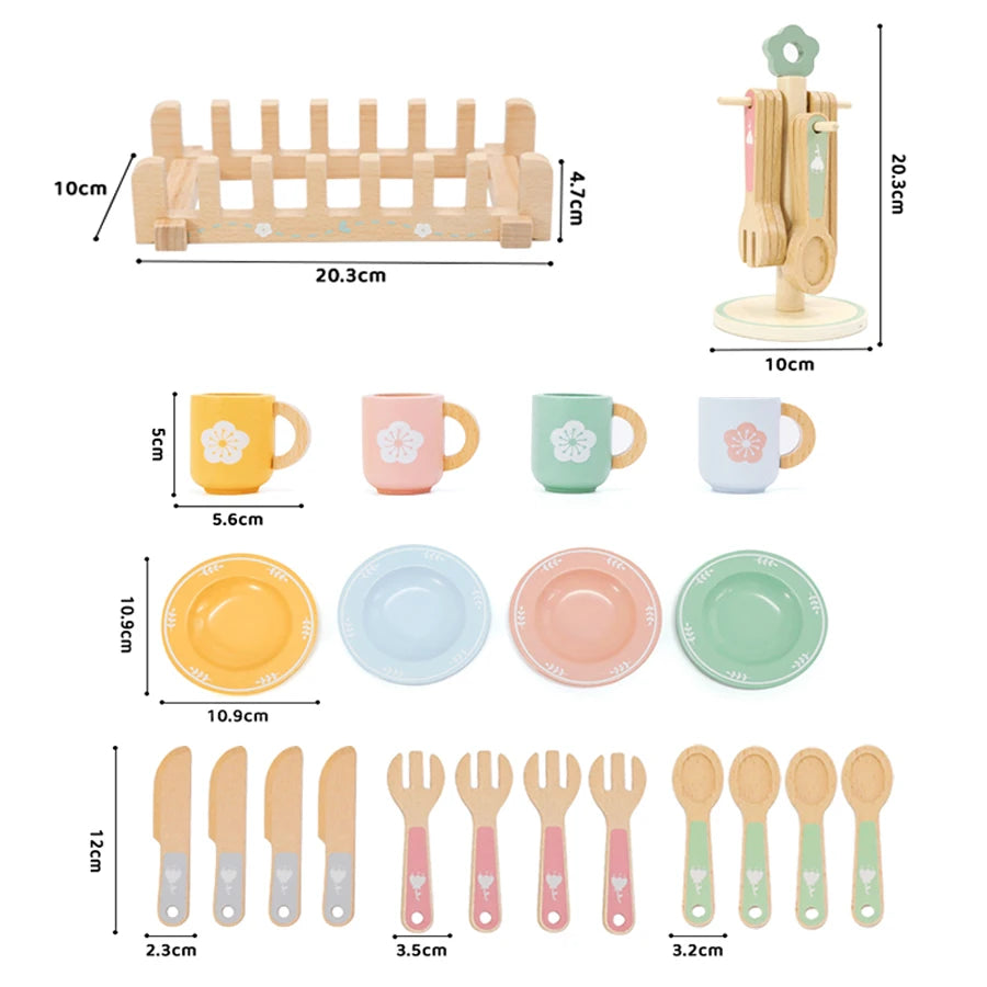 Wooden Kitchen Toy Tableware Set