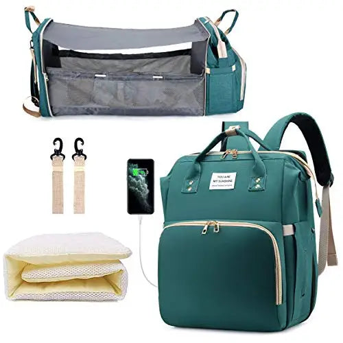 Diaper Bag Backpack with Foldable Baby Bed
