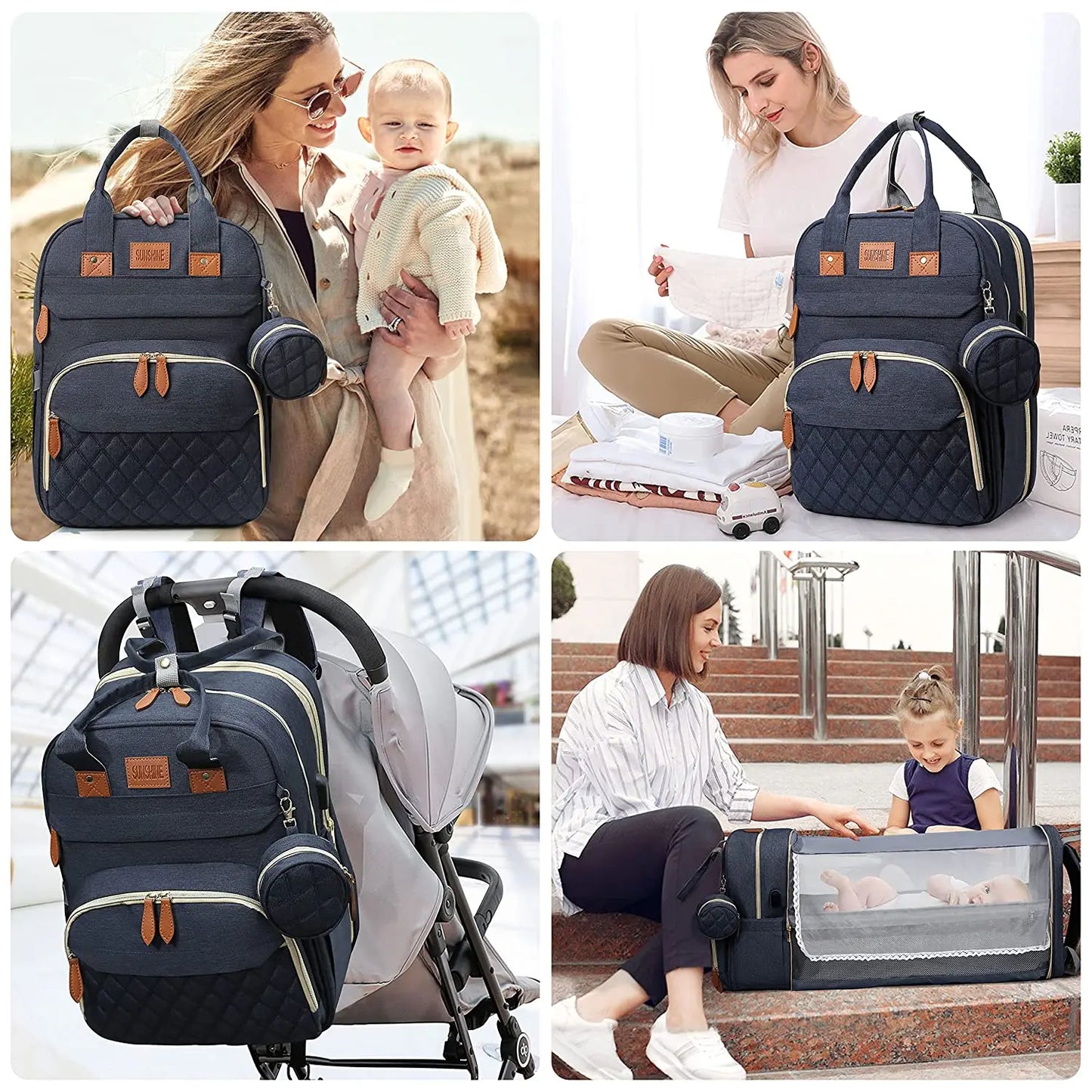 Diaper Bag Backpack with Foldable Baby Bed
